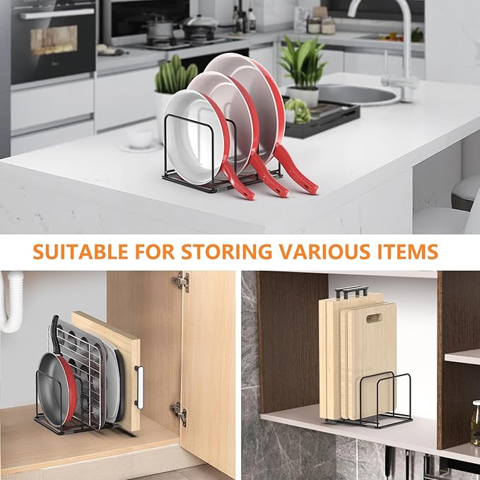 KORRTFID Kitchen Cabinet Organizer - Steel Cookware Rack, Divided Holder with 3 Slots for Skillets, Baking Tray and Chopping Board - Pan Storage (2.2 Inch Width Slots)
