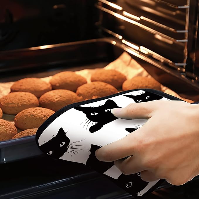 Cute Black Cat Pot Holders Set of 2 Kitchen Heat Resistant Potholder for Microwave Cooking Baking Oven End Dishes and BBQ