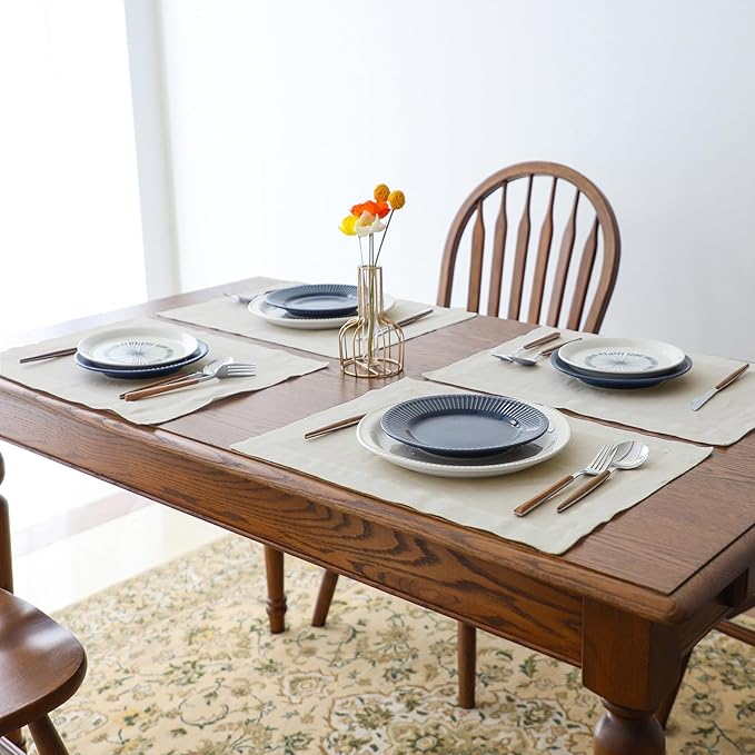 Simple&Opulence Linen Placemats Set of 4 – Hemstitched Dinner Cloth Placemats for Wedding,Party,Mothers Day,Easter – Machine Washable and Reusable 14"×19" Linen
