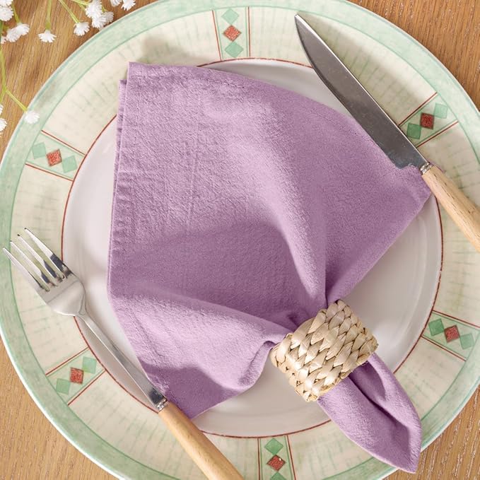 MLMC 4 Pack Lilac Purple Cloth Napkins Rustic Washable Cotton Linen Napkins Set of 4 17"x17" Lavender Reusable Dinner Napkins Cloth for Wedding Baby Shower Party Gathering Everyday Use