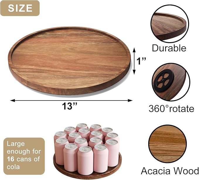 VERTORGAN Lazy Susan Organizer for Kitchen,Acacia Wood Turntable for Cabinet, Pantry, Table, Countertop, Vanity, Spice Rack(Large)