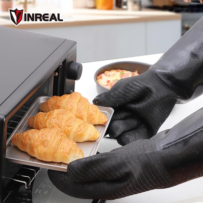 BBQ Grill Gloves – Heat Resistant up to 932°F, Waterproof & Oil Resistant Neoprene, 14-Inch Long Sleeve Cooking Gloves for Grilling, Fryer, Baking, Smoker