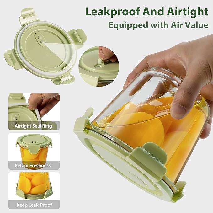 Freshmage 23oz Glass Meal Prep Containers with Lids, Airtight 3-Cup Glass Storage Containers Set, Heat-Resistant BPA-Free for Soup, Leftover, Microwave, Dishwasher, Fridge and Freezer Safe (4 Packs)