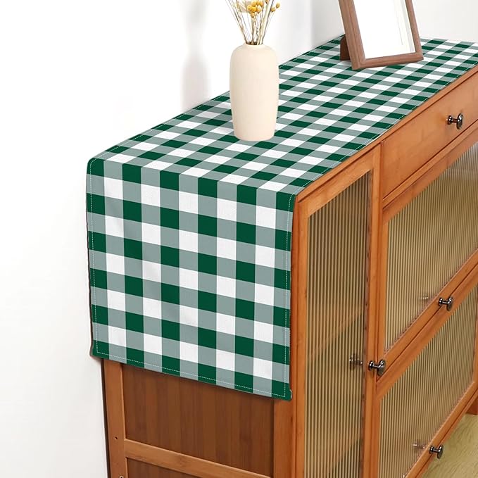Green and White Gingham Table Runner Golf Let's Partee Checkered Decoration Hunting Christmas St. Patrick's Day BBQ Picnic Home Kitchen Table Decor