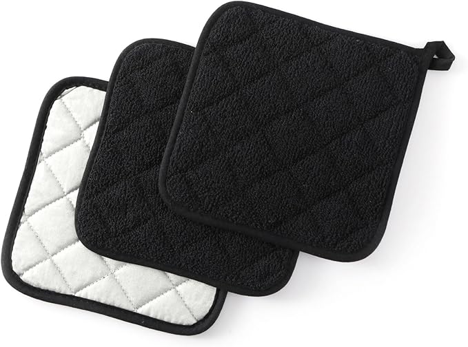 100% Cotton Basic Terry Collection Quilted,Pot Holder for Cooking and Baking,3 Piece. (French Blue)
