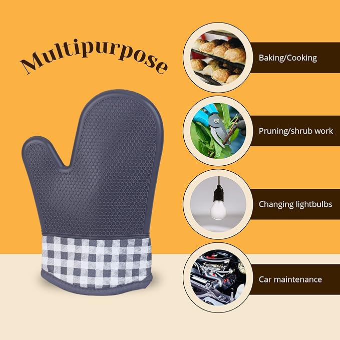 Amruta Pair of Silicone Shell Oven Mitts, 2 Pieces Heavy Duty Baking Kitchen Mitts for BBQ Microwave Stove, Heat-Resistant up to 500F, Oven Glove with Silicone Textured Grip (11 x 7 in, Grey)