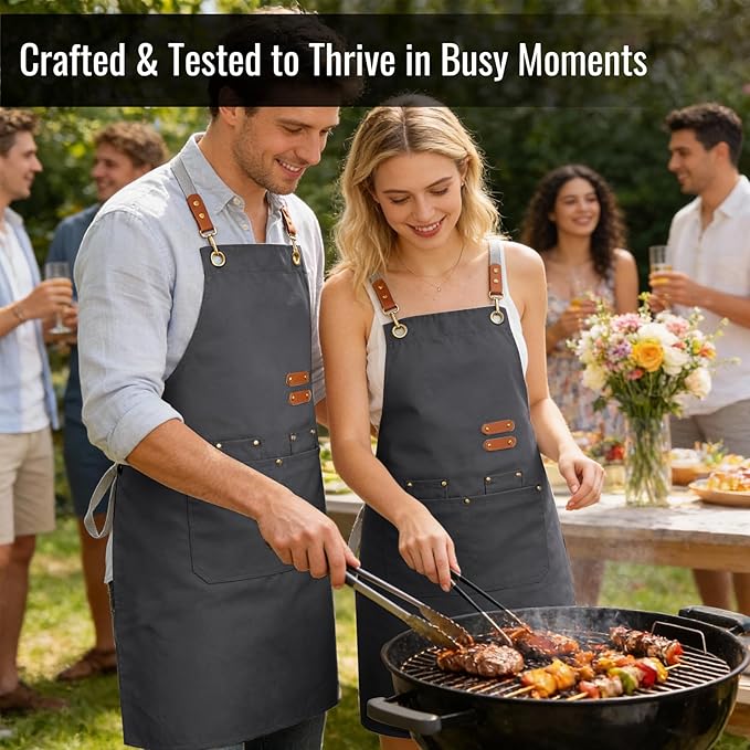 Aoomzoon Durable Kitchen Apron,Multifunctional Chef Aprons for Women & Men with Pockets for Cooking Baking & Daily Use