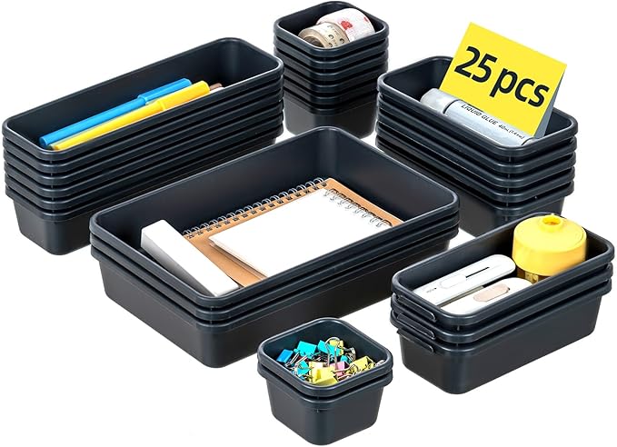 Kutesna 25 PCS Interlocking Desk Drawer Organizer Separator for Office,Bathroom,Kitchen,Makeup,Tool(4 Sizes)
