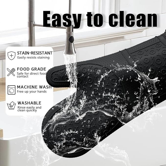 Oven Mitts with Heat-Resistant Hot Pads and Five Silicone Spatulas Designed for Kitchen Baking Cooking, Oven Glove Soft Cotton Lining, Waterproof, BPA-Free (Gun Black)