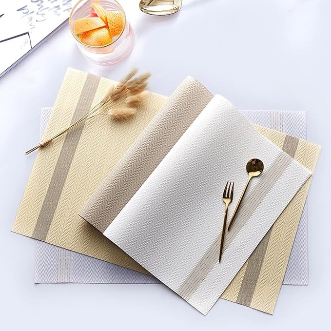 PIGCHCY Placemats Set of 4, Luxurious Elegant Placemats Non-Slip Washable Durable Table Mats for Home/Dining Room Decoration (White,18 X 12 inches)