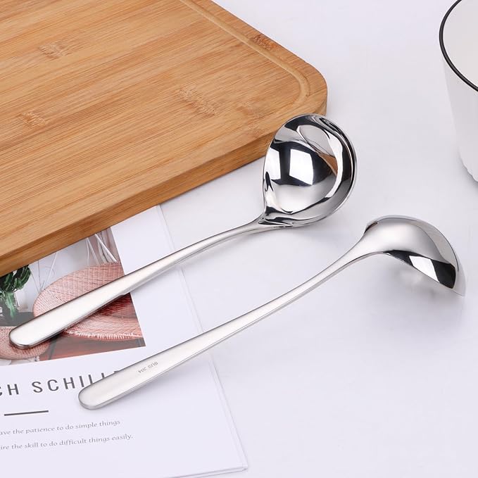 2 oz. Soup Ladles SUS304 Stainless Steel Gravy Ladle for Serving,9.5 Inch Sauce Ladel Spoon(Silver)(Set of 2)