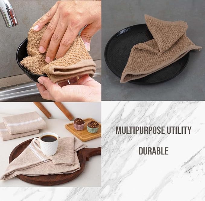 LANE LINEN 16 Piece Kitchen Dish Cloths Set - 100% Cotton Dish Towels, Heat Resistant Kitchen Mittens and Pot Holder Set, Reusable Dish Rags for Washing Dishes, Dish Towels for Kitchen Drying - Beige