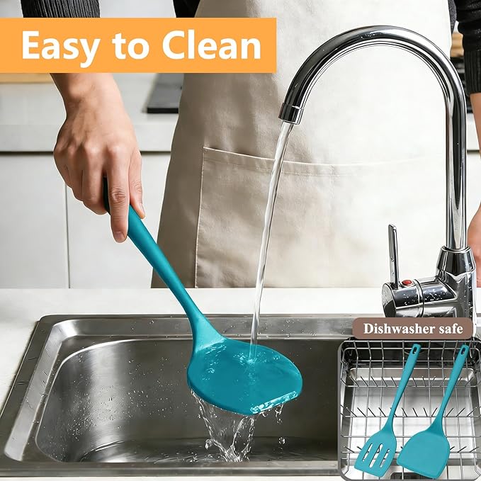 Silicone Spatula Set, 600°F Heat Resistant Spatulas for Cooking, BPA Free, Large Flexible Nonstick Flippers, Great for Egg, Pancake, Burger, Dishwasher Safe (4 Pack, Teal)