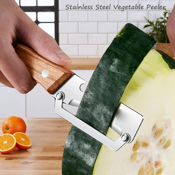 Zero Wooden Kitchen Tool, Multifunctional Vegetable Peeler, Stainless Steel Sharp Blades Carrot Potato Peeler with Wooden Handle and Bottle Opener Kitchen Tool (1Pcs)