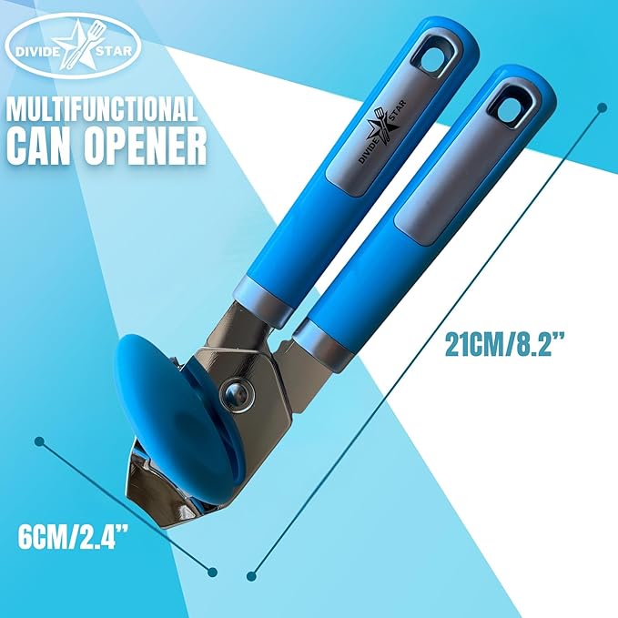 Manual Can Opener for Seniors – Easy-Turn Knob, Cleaner Edge Cutting, Magnetic Lid Lifter, Heavy-Duty Carbon Steel Blade, Ergonomic Comfort Grip – Blue