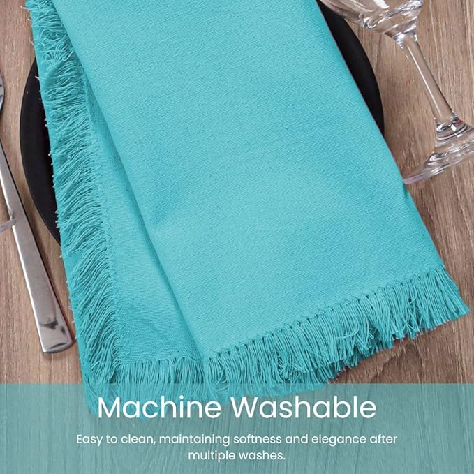 Set of 6 Dinner Napkins Fringes 100% Cotton - Soft Durable Reusable - Perfect for Dining Weddings Parties Holidays Easter Christmas & Everyday Use Table Napkins - 20x20 in Napkins Turquoise