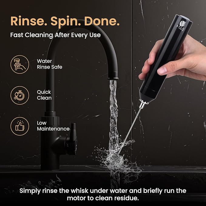 Bean Envy Rechargeable Milk Frother Handheld, Aluminium Coffee Frother Handheld with Stainless Steel Frother Wand, Best Coffee Frother Gift | Adjustable Speed Frother (USB C Cable and Stand Included)