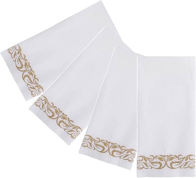 FOCUSLINE 200 Linen Feel Disposable Bathroom Napkins, Soft and Absorbent Paper Guest Towels, Cloth-Like Paper Hand Towels Decorative Napkins for Parties, Weddings, Dinners or Events, Gold, 12" x 17"
