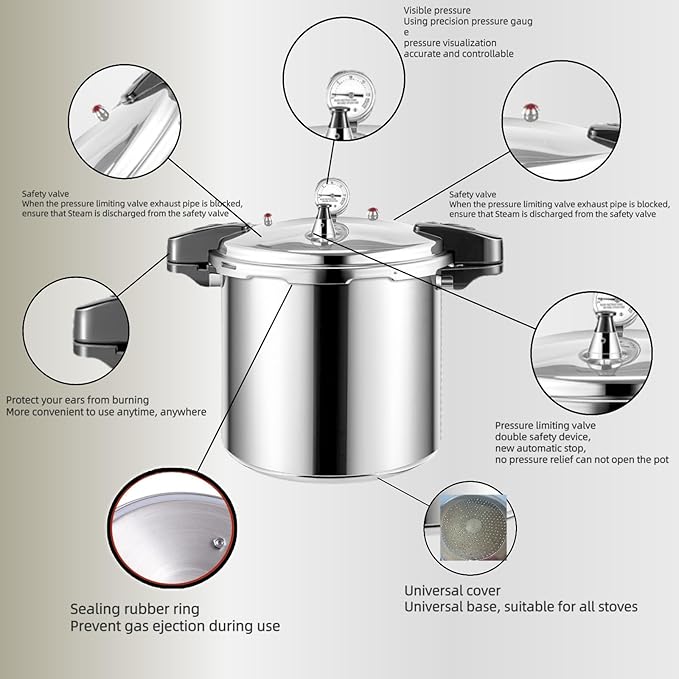 24 qt Pressure Canner,Canning Pressure Cooker with Gauge,14.5PSI,Large Capacity Aluminum Pressure Canners for Compatibility Gas and Induction Cooktops