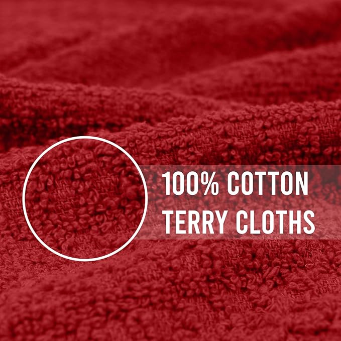 DAN RIVER Premium Dish Cloth 100% Cotton 12 X 12 Inches |Pack of 8|-Ultra Soft Tea Towels-Highly Absorbent Kitchen Rags-Terry Dishcloth for Kitchen and Household Cleaning |Red|