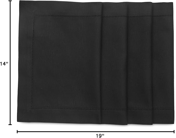 Solino Home Black Placemats Set of 4 - Cotton Linen Hemstitch Placemats 14 x 19 Inch for Spring, Summer, Mothers Day