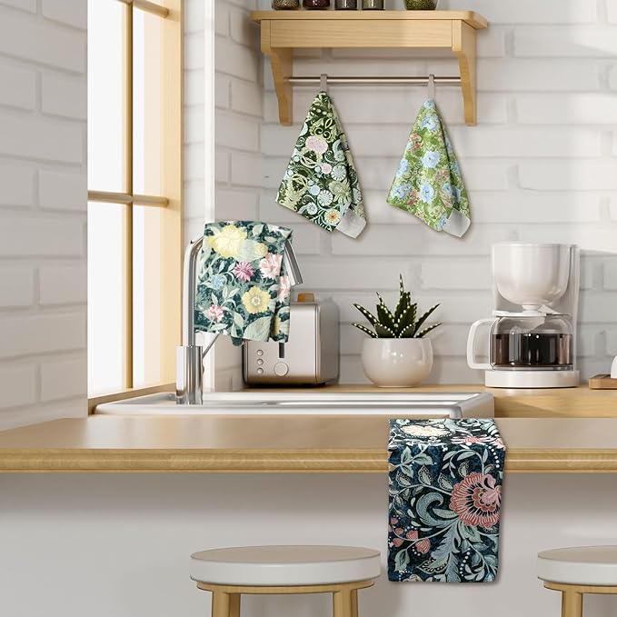 TecUnite 6 Pcs Vintage Floral Kitchen Towels Set Retro Flower Dish Towels Absorbent Decorative Colorful Tea Hand Towel for Cleaning Drying Wiping Task Women Mom Housewarming Gifts Decor