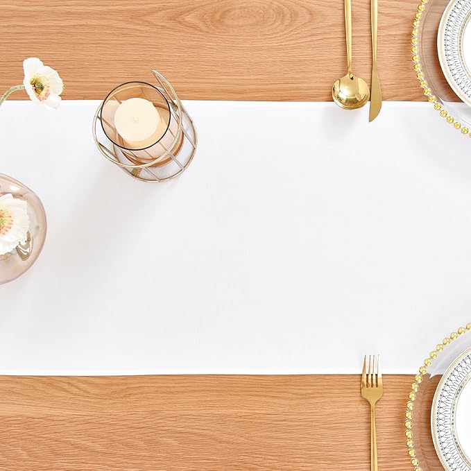 Farmhouse Rustic Table Runner White Faux Linen Table Runners Water Resistant Table Runner 72 inches Long for Living Room Dresser Bedroom Kitchen Dining Party 13x72 Inch