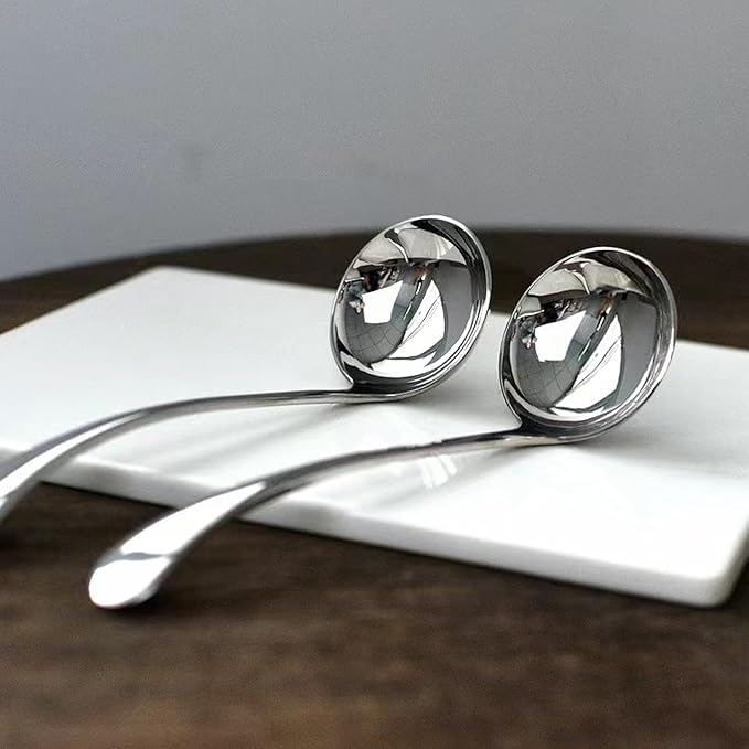 Small Ladle, Gravy Ladle, 7.9 Inch Sauce Ladles, 18/10 Stainless Steel Small Gravy Soup Spoon for Spooning Gravies or Sauces, Set of 2(Silver)