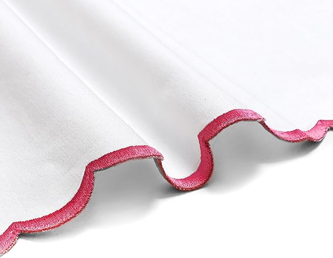Ridhi Cloth Napkins 100% Pure Cotton Farmhouse Wedding Dinner Napkins Gift for Spring, Easter, Valentine, Holiday, Everyday Napkin (4-18" x 18" White with Pink Edge)