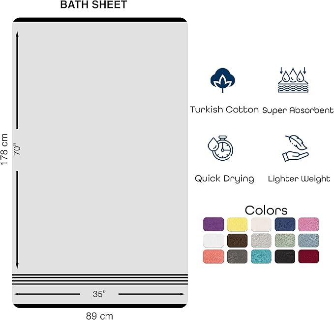 Hammam Linen Jumbo Large Bath Sheets Towels 2-Pack 35 x 70 Inches Soft and Absorbent, Premium Quality 100% Cotton Towels (White, Bath Sheet)