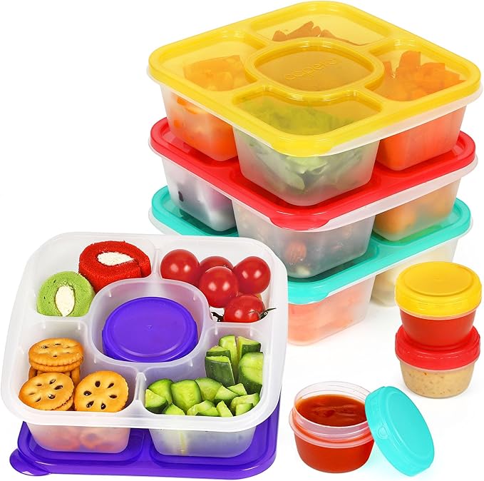 Caperci Original Bento Snack Box Containers for Kids & Adults - Lunchable Food Containers 5 Compartments with 4 Leakproof Small Containers, BPA-Free, Set of 4