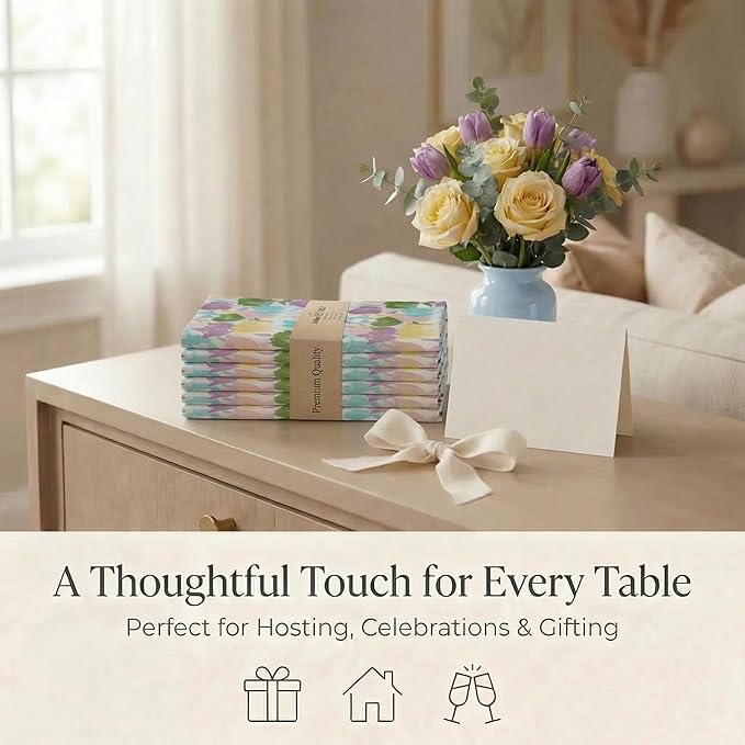 Urban Villa Easter Cloth Napkins 100% Cotton Absorbent Dinner Napkins (Set of 12) 20x20 Soft Durable Reusable Washable Napkins Ideal for Easter Decorations Restaurant Wedding Parties Napkins - Tulip