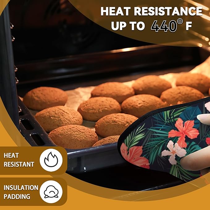 Tropic Hawaiian Hibiscus Flower Pot Holder Set of 2,Heat Resistant Potholders Oven Hot Pads for Kitchen Cooking Baking BBQ