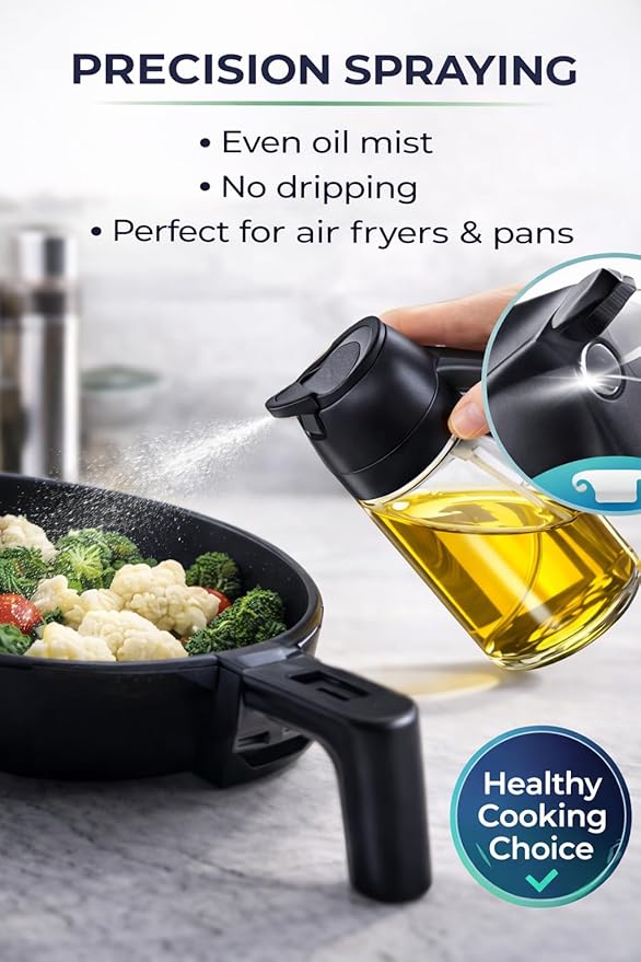 2 Pack Olive Oil Sprayer for Cooking, 16oz/470ml Glass Oil Sprayer Bottles with Stickers, 2-in-1 Oil Dispenser Set, Transparent Oil Mister for Air Fryer, Salad, BBQ