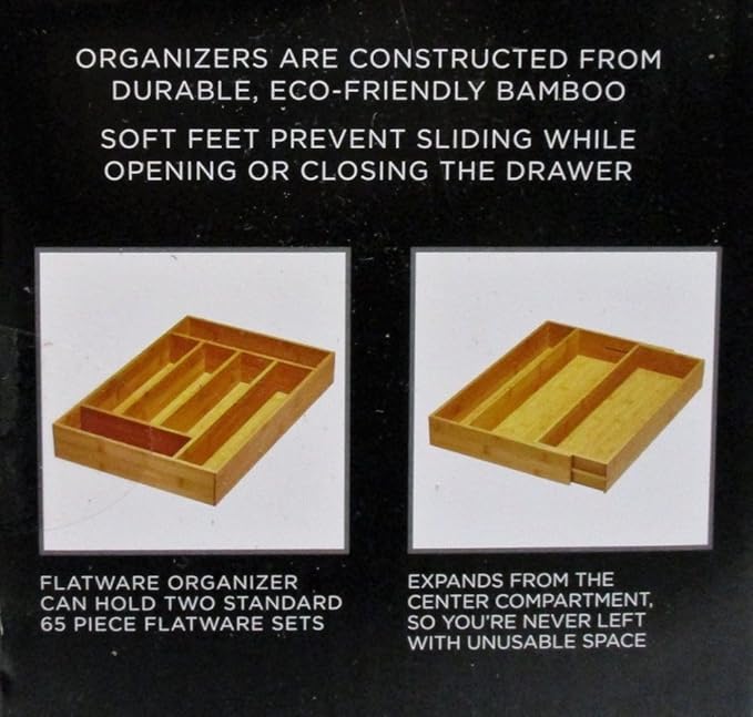Sabatier 10 pc Bamboo Drawer Organizer Set with 8 Plastic Accessories