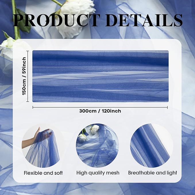 Artoid Mode 3PCS Navy Blue Gauze Table Runner 120 Inch 10FT, Seasonal Sheer Kitchen Dining Holiday Wedding Birthday Baby Shower Table Decor for Home Party