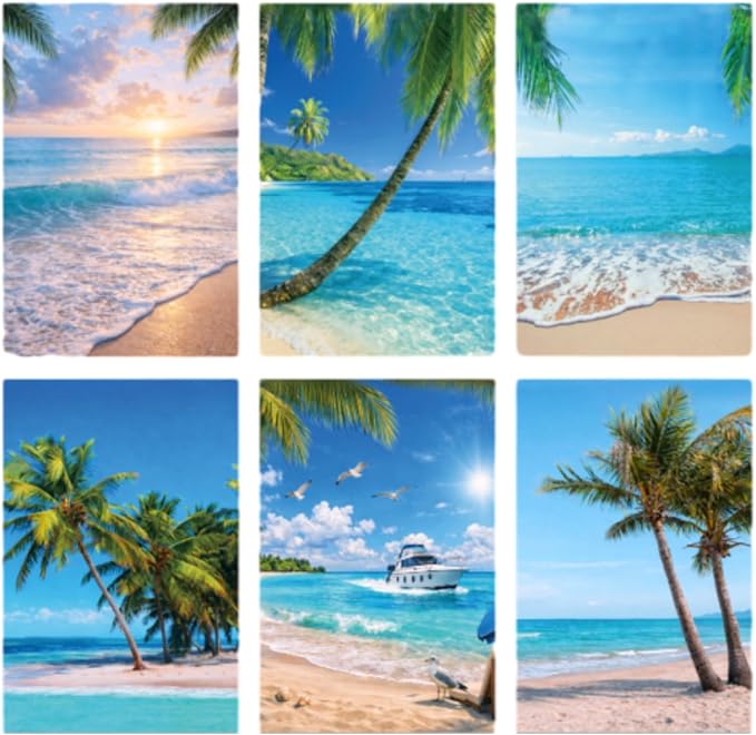 Breling Set of 6 Summer Beach Kitchen Towels Coastal Dish Towel Bathroom Decorative Sea Palm Trees Cloths for Kitchen Bathroom Home Cooking Housewarming Gifts, 14 x 21 Inch