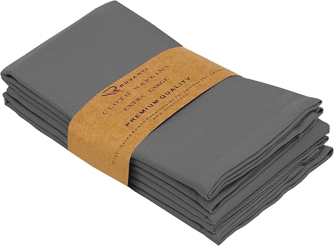 Ruvanti Cloth Napkins Set of 4, 18x18 Inches Napkins Cloth Washable, Soft, Durable, Absorbent, Cotton Blend. Table Dinner Napkins Cloth for Hotel, Lunch, Restaurant, Wedding Parties - Charcoal Grey