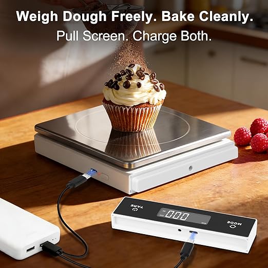 THINKSCALE Food Scale, Detachable Cordless Display, 11lb/5kg Digital Kitchen Scale with Magnetic Pull-Out Screen, 0.01oz/1g Precision, USB Rechargeable, 6 Units for Baking Keto Prep