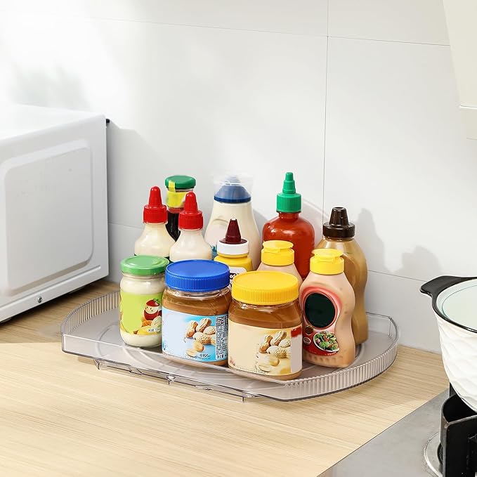 ROWNYEON Lazy Susan Turntable Organizer for Large Refrigerator, 360° Rotate Fridge Organizers and Storage, 16.54 Inches Rectangle Lazy Susan Organizer for Fridge, Cabinet, Pantry,2