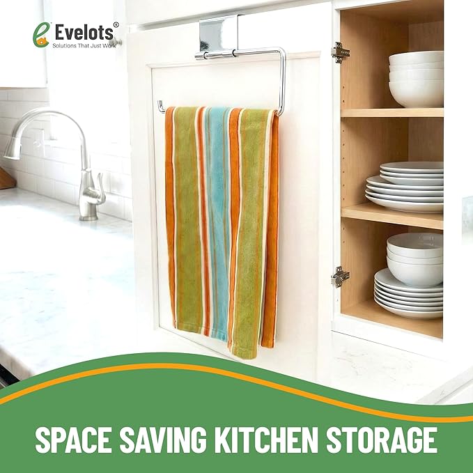 Evelots 2-in-1 Pot Lid Organizer with Towel Holder - 2 Pack, 3-Tier Cabinet Door Rack - Space-Saving Kitchen Organizer for Glass or Metal Pan Lids & Towels - Over the Door Design - Chrome