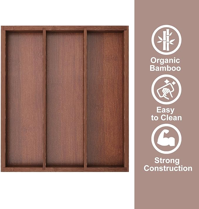 Fibogollo Silverware Organizer Bamboo Kitchen Drawer Organizer, Flatware Organizer Tray for Kitchen, Flatware, Utensils(Brown)