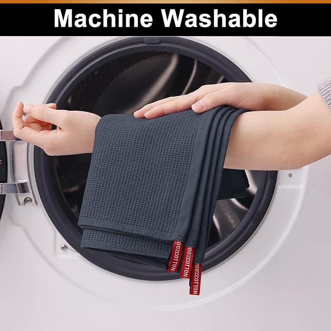 Homaxy 100% Cotton Waffle Weave Dish Cloths - 24 Pack Soft and Absorbent Dish Towels - 12 x 12 Inches Quick Dry Dish Rags - Dark Grey