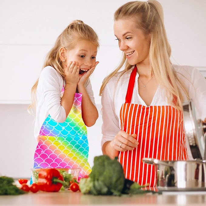 PASHOP 2 Pack Kids Apron Mermaid Toddler Apron With Pockets for Kids Girls Boys Cooking Baking Painting