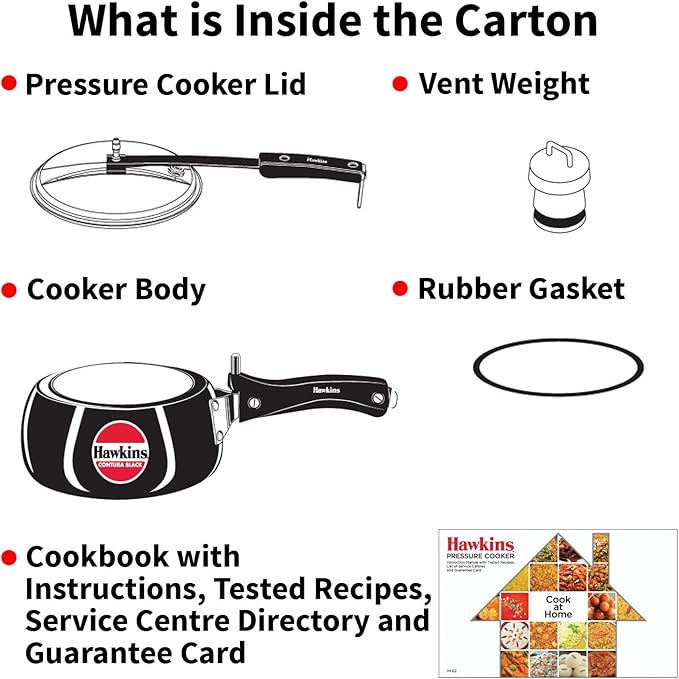 Hawkins 2 Litre Contura Black Pressure Cooker, Hard Anodised Inner Lid Cooker, Handi Cooker, Small Cooker, Black (CB20)