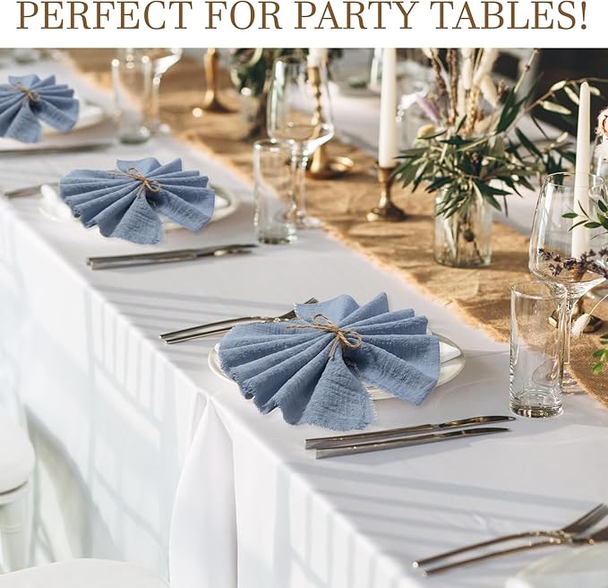 Preboun 24 Pcs Fringe Napkins Bulk Cloth Cotton Soft 17 x 17 Inch Rustic Reusable Washable Festive Square Table Napkins with Fringe for Parties Wedding Restaurant Table Accessory(Blue)