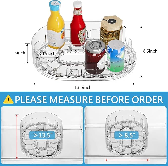 360° Rotating Lazy Susan for Refrigerator, 13.5''x8.5'' Clear Lazy Susan Turntable for Refrigerator Organizers and Storage, Kitchen, Table Top, Cabinet, Pantry, Countertop