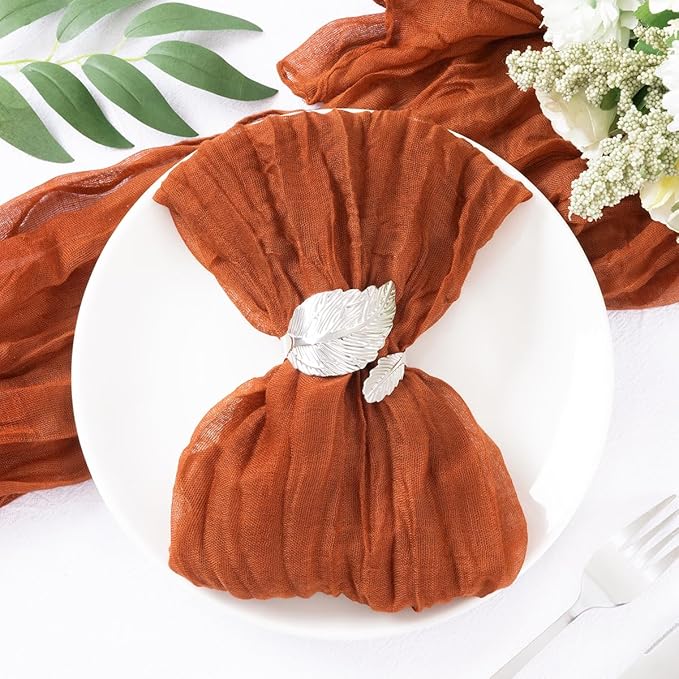 DeZerlor 30 Pack Terracotta Cheesecloth Napkins Burnt Orange Christmas Cloth Napkins Set of 30 Holiday Dinner Napkins Bulk 21x21 Inches for Wedding Bridal Shower Baby Shower Xmas Parties