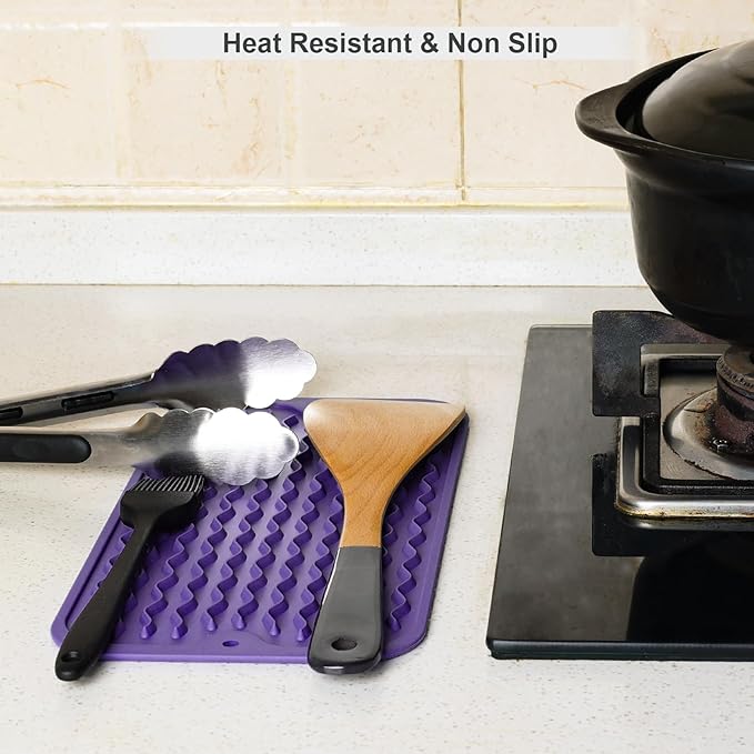ZLR Silicone Sponge Holder & Sink Caddy Tray (6" x 12") - Narrow Dish Drying Mat for Kitchen Counter - Waterproof Soap Dispenser Organizer, Non-Slip Bathroom Vanity Tray (Meadow Violet)