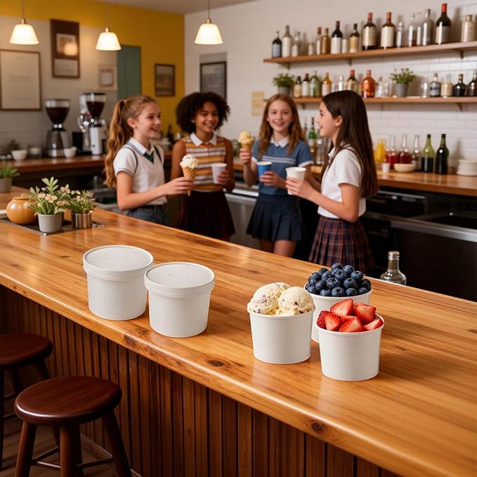 50 Pack 20oz White Paper Soup Containers with lids, Ice Cream Bowl with Lids, Disposable Ice Cream Cup Dessert Bowls for Party Supplies, Restaurants & Takeout